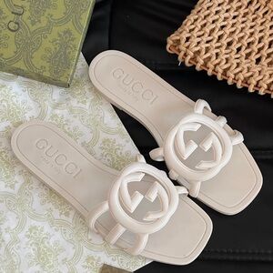 Gucci Cream Slide Sandals with Iconic GG Logo
